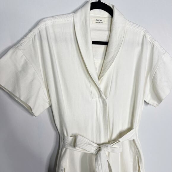 Soludos S White Rialto Tie Waist Jumpsuit Cotton Embroidered Zip Front Cropped - Picture 14 of 16